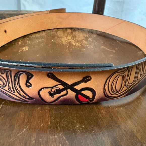 Vintage Leather Belt Country Music Unisex Size 39”- 44” From Buckle To Holes - Picture 2 of 4